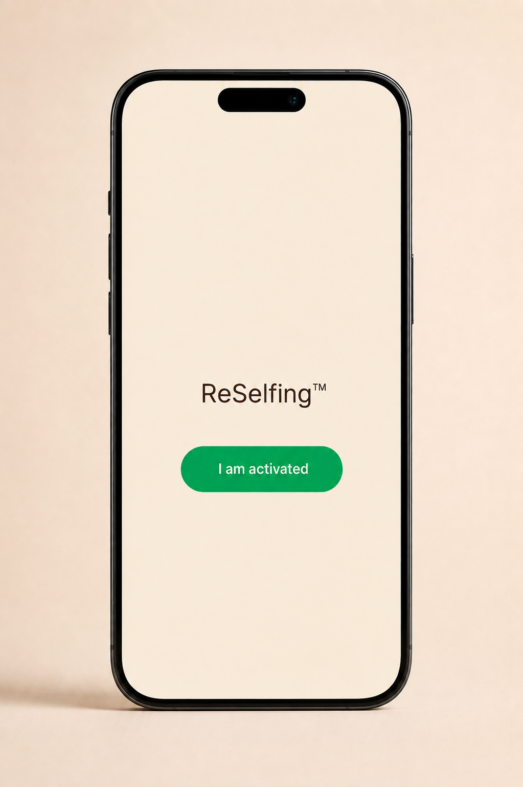 The ReSelfing app shown on a phone, with the prompt What are you aware of right now and steps for awareness, behaviour and choice